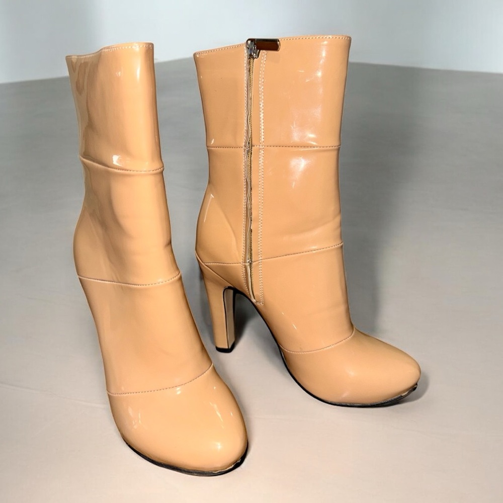 Nude Patent Faux Leather Ankle Boots size 9